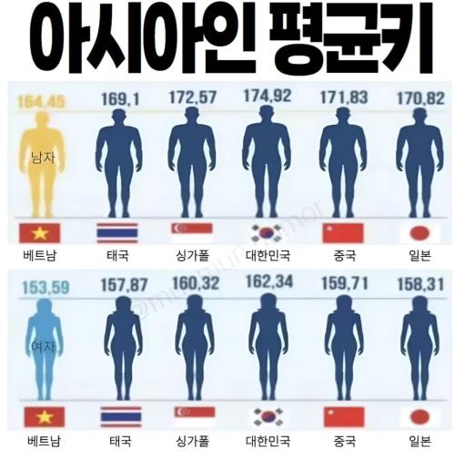 아시아인 평균 키
